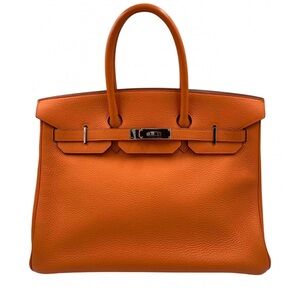 Authentic HERMES Birkin 35 Clemence Leather Orange Palladium hardware